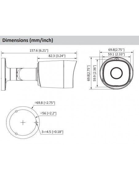 Dimensiones camara cooper DAHUA DH-HAC-B2A51N-0280B